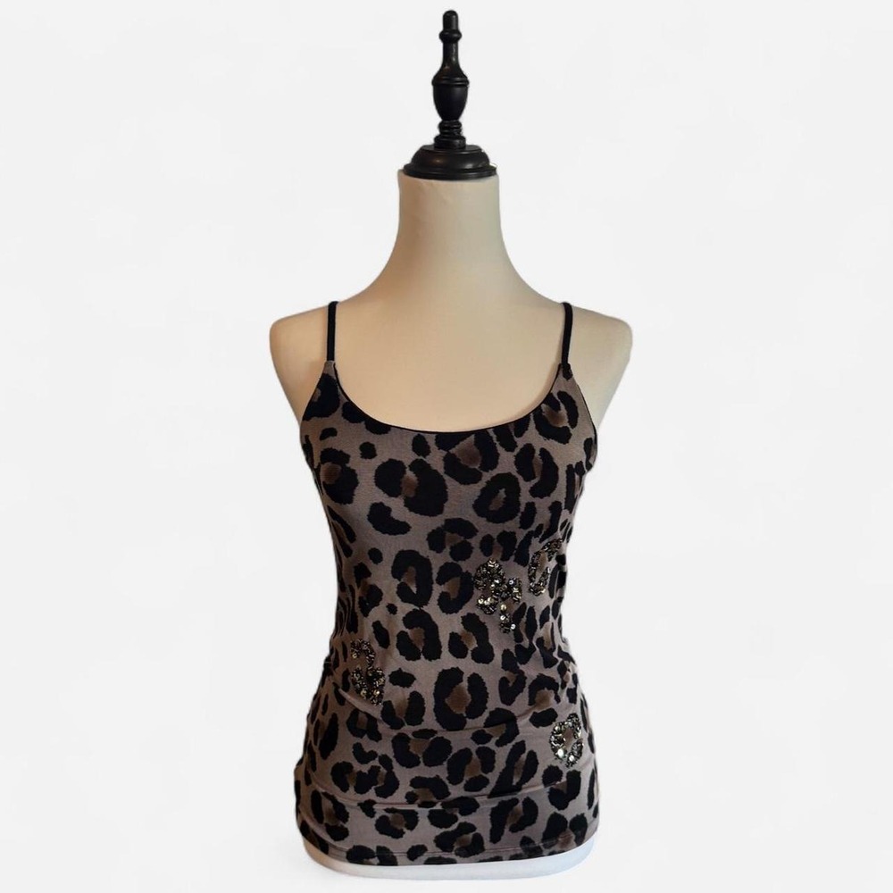 Old Navy Grey Leopard Print Mesh Camisole Tank Top Sequin Embellished XS